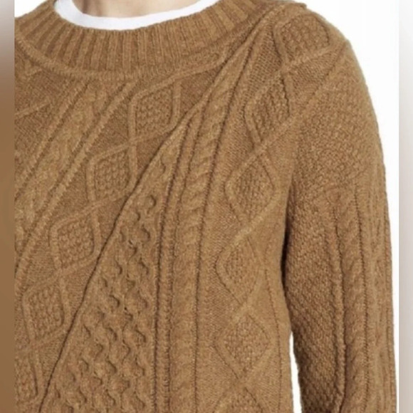 J. Crew Cable-knit patchwork tunic sweater Camel/Tan/Brown Size Small Chunky - Picture 2 of 13